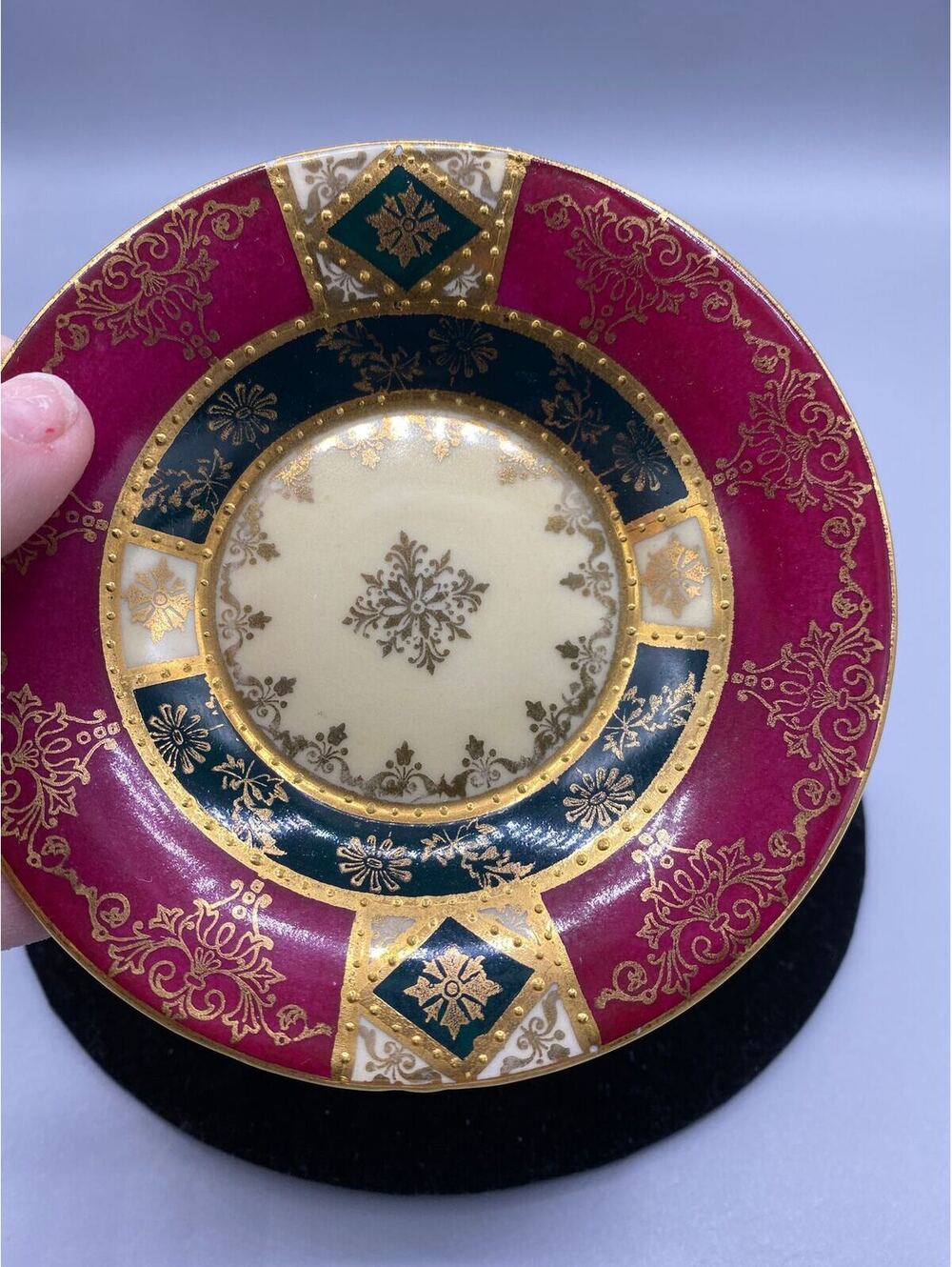 Antique Royal Vienna Porcelain Demitasse Saucer Red Green Gold Rare